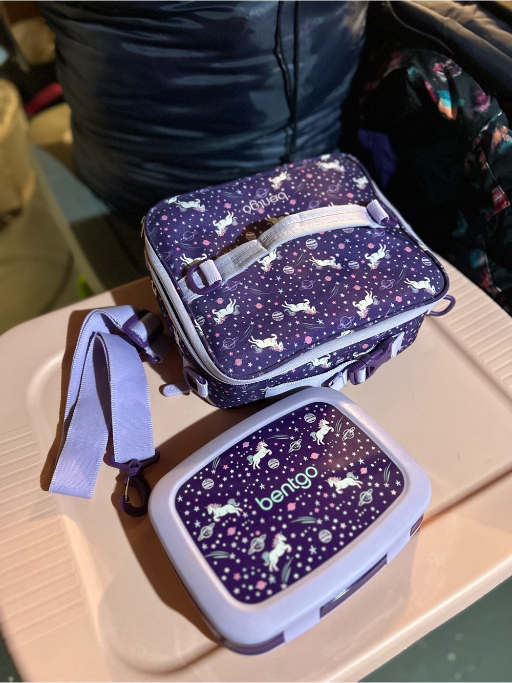 Bentgo Kids Purple Unicorn Lunch Bag with Strap and Bento Box Set